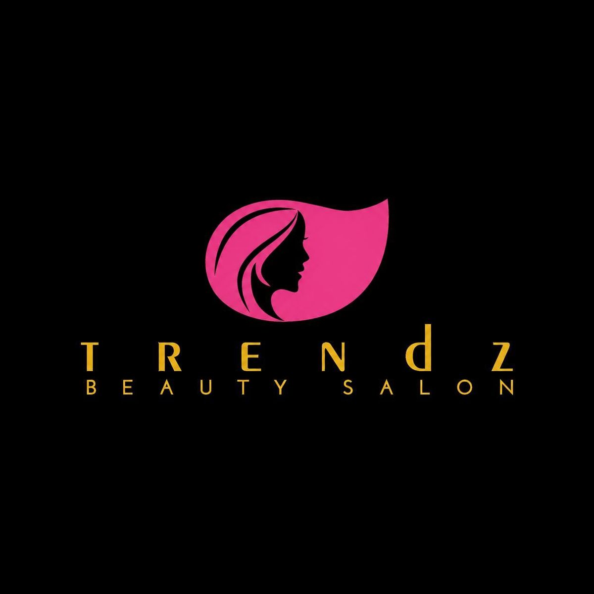 Trendz Beauty Salon logo — pink silhouette with gold lettering